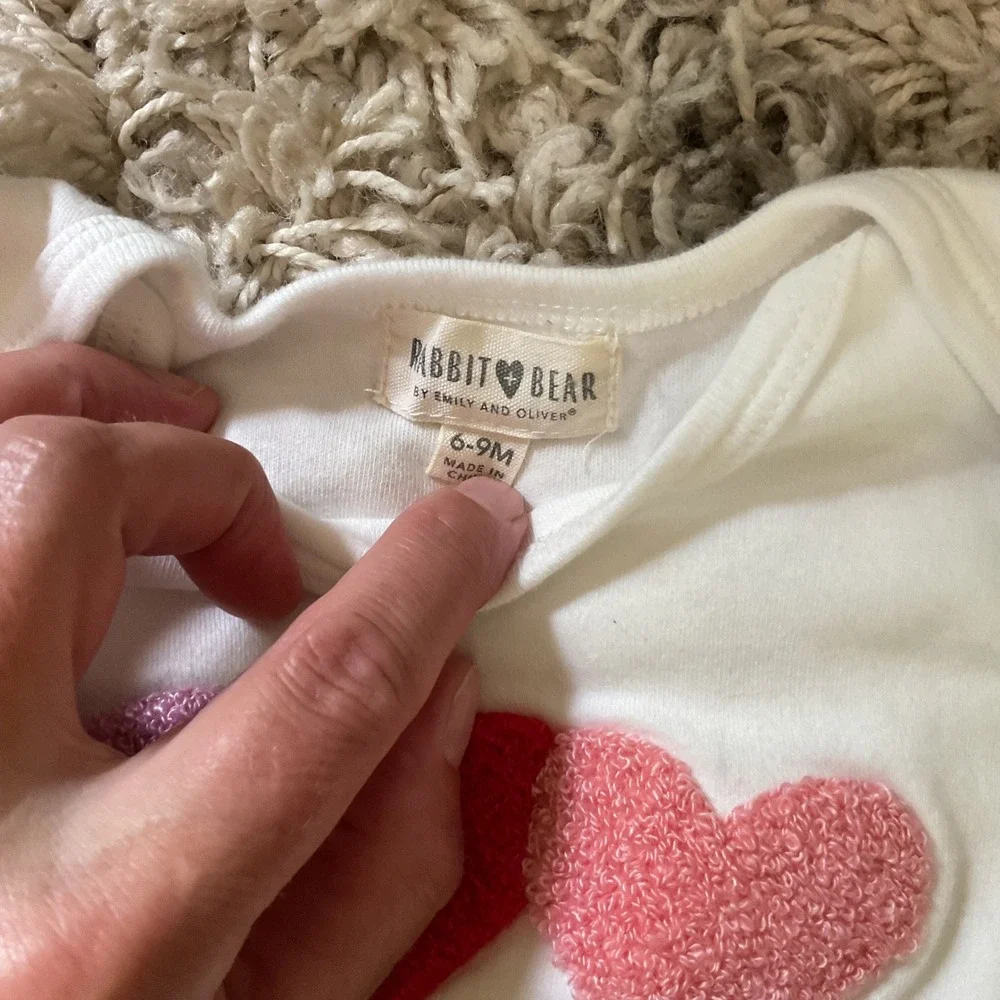Rabbit Bear Baby Girls Heart Chenille‎ Patch Ruffle Bodysuit White 6-9M